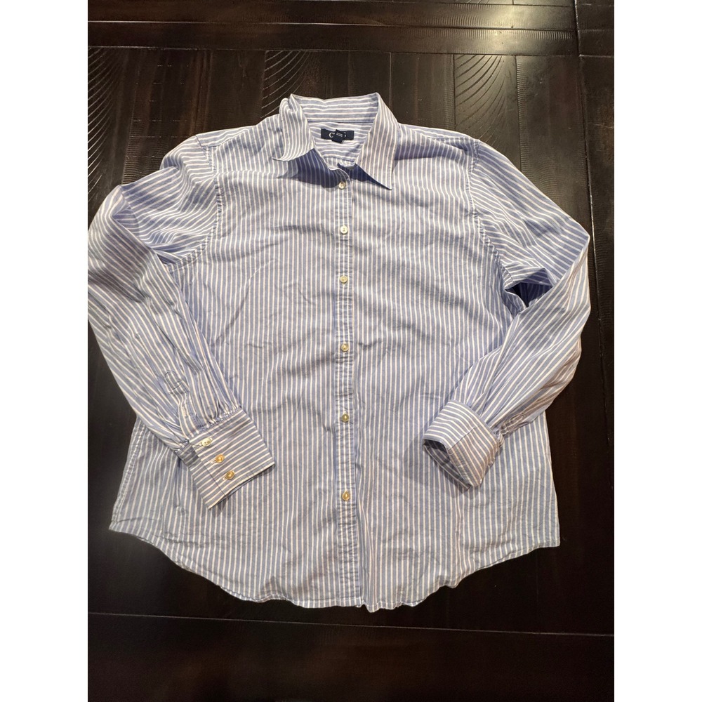 Chaps Womens XL Blue White Striped Long Sleeve Button Down Shirt Top